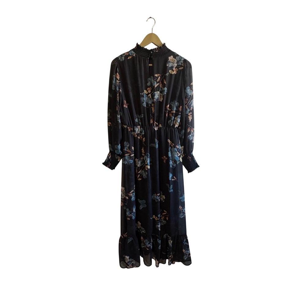 Baltic Born Size Medium Luciana Black Floral Mock Neck Puff Sleeve Maxi Dress - Picture 3 of 6